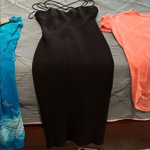 Jones Wear Black Strapless Dress with Delicate Straps